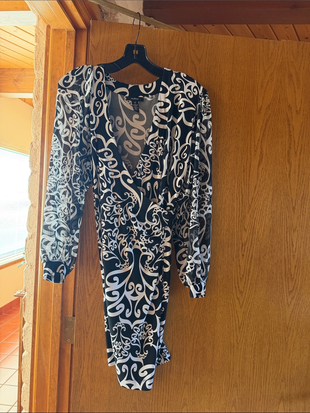 Alfani Black and White Long Sleeve Printed Wrap Dress